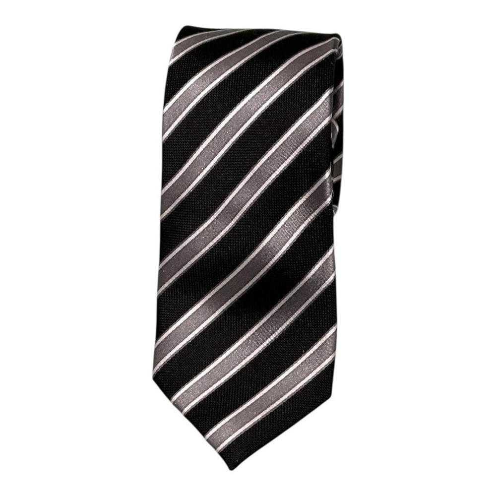 Sondergaard Tie Mens Black Silver Striped 100% Silk Classic Necktie Formal